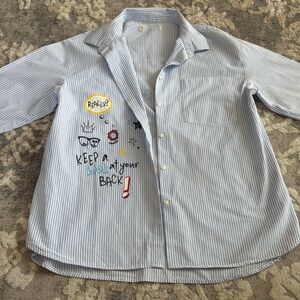 ZARA Striped Blue Kids Button Down Shirt with Fun Graphics